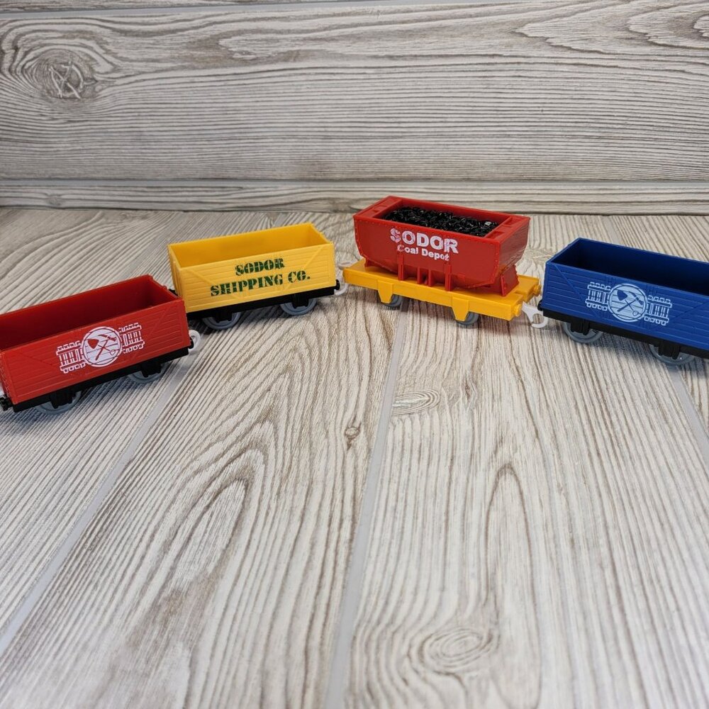 Lot of 4 Thomas the Train‎ Cargo Cars Sodar Coal Depot Mining Shipping Mattel